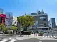 駅前広場と交差点、そして人通りが見える新宿東側。
